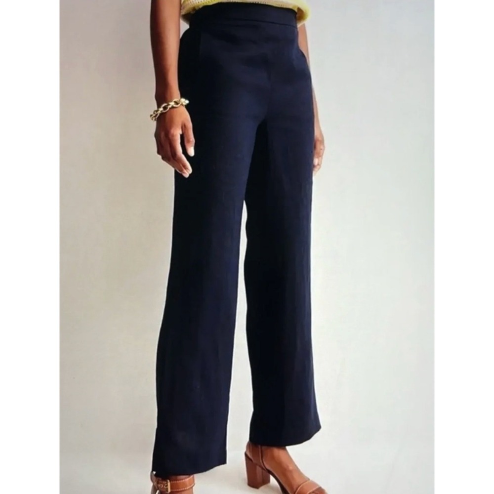 NEW Boden Womens Linen Hampstead Pull On Pant Size 12 Navy Office Summer - Picture 1 of 14